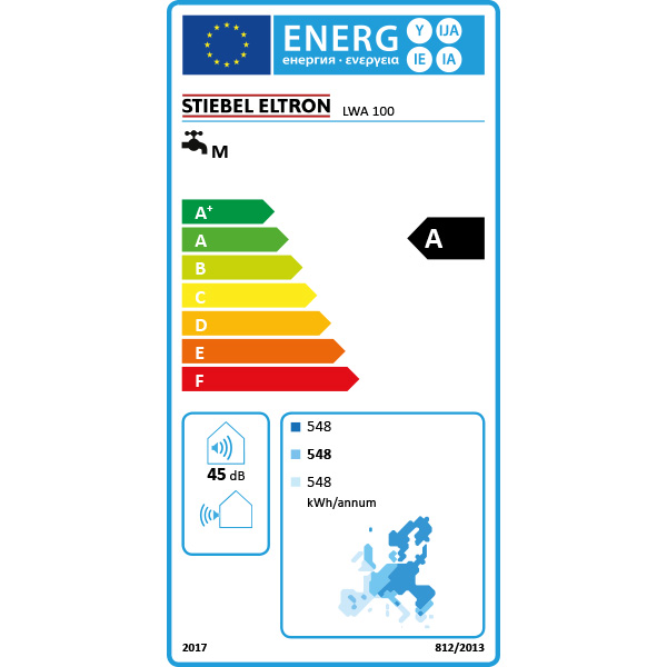 Stiebel Eltron LWA 100 electronic warmtepompboiler ERP LABEL