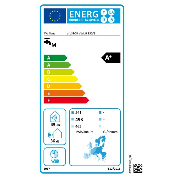 Vaillant aroSTOR VWL B 1505 erp label